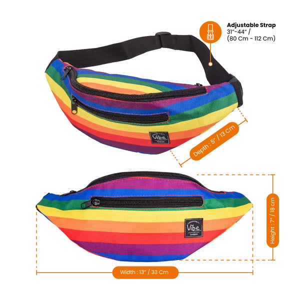 Stylex Party Ltd Black Rainbow Pride Bumbag – Cute Ladies Travel Waist Bag – 80s Holiday Style