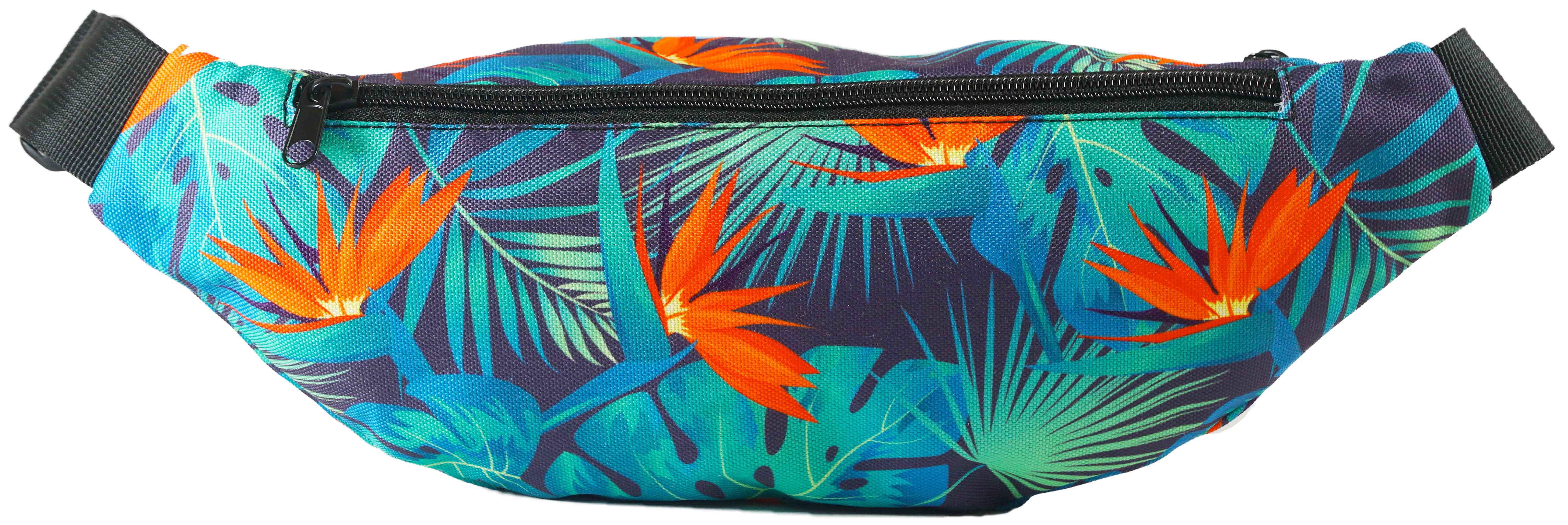 Light Blue Tropical Fanny Pack, Leaf Print Designer Fanny Pack Waist Belt  Festival Bag- Made in USA