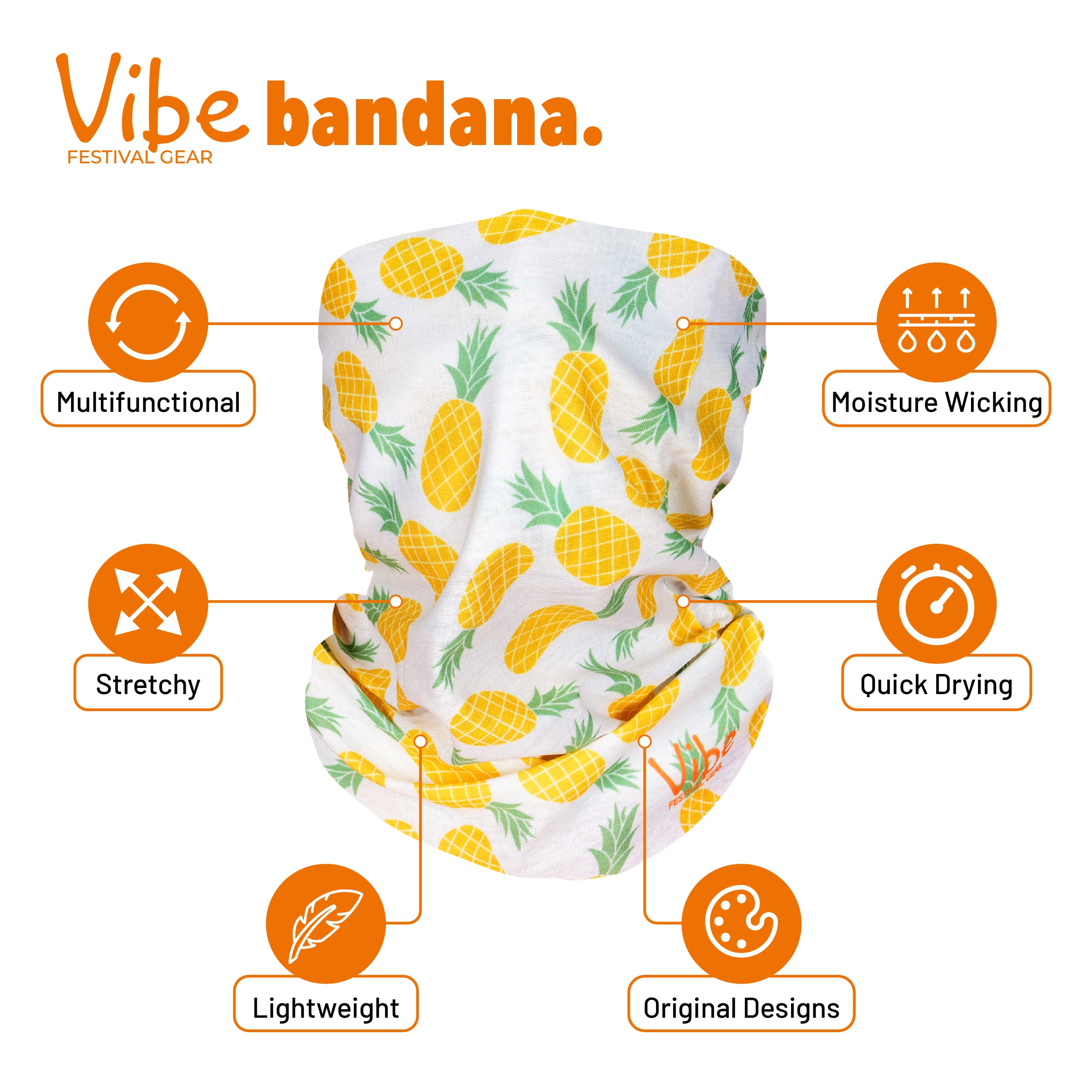 Bandana Face Mask - Pineapple White Yellow