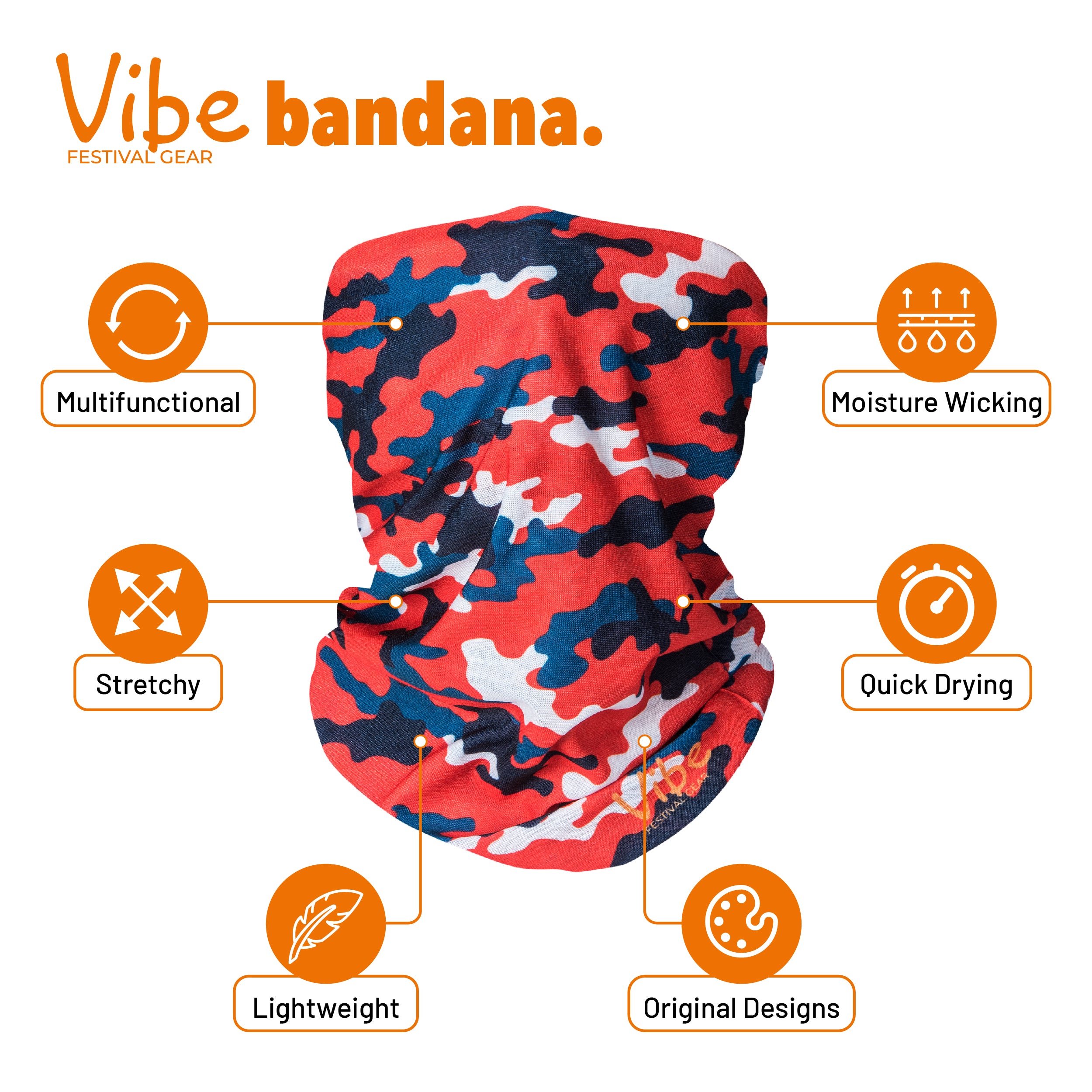 Bandana Face Mask - Orange Camouflage
