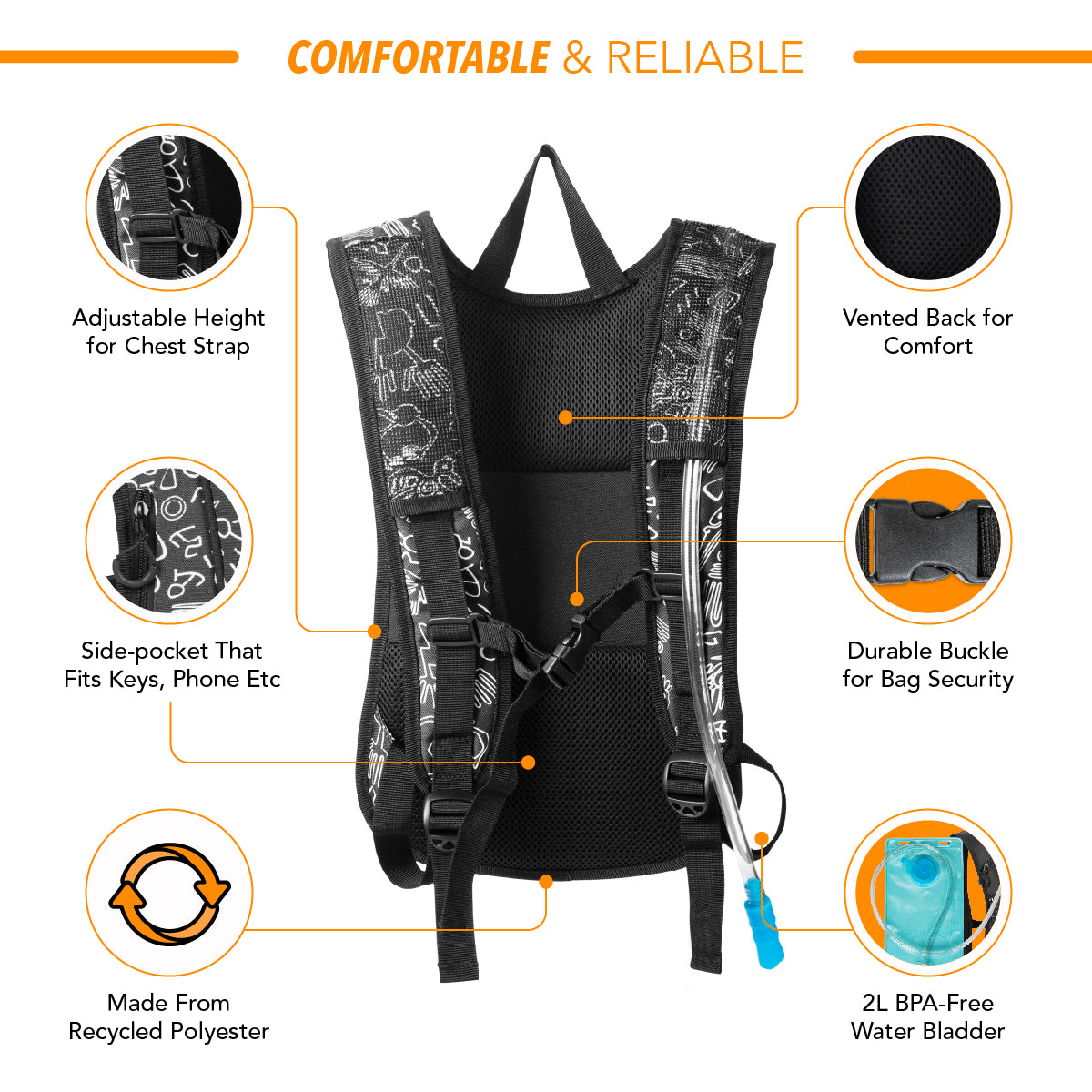 Hyration Backpack Hydration Backpack - Black & White Tribal – Vibe Festival Gear