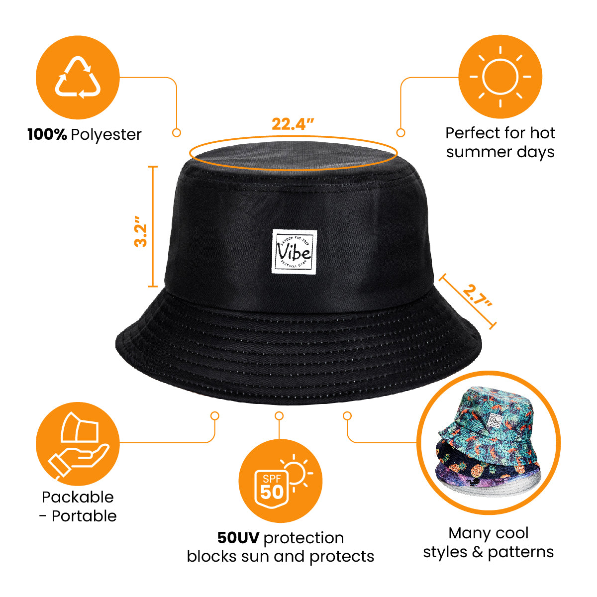 Bucket Hat - Black – Vibe Festival Gear